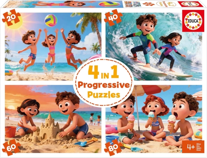EDUCA Tengerpart 4 az 1-ben – progresszív gyermek puzzle (20–80 darab)