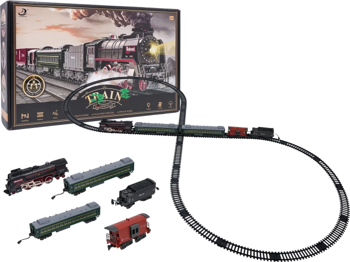 Retro vonat fényszóróval, hangokkal és füsttel 216 cm