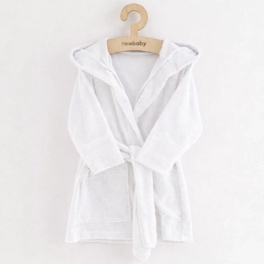 New Baby kapucnis frottír gyerek köntös, fehér