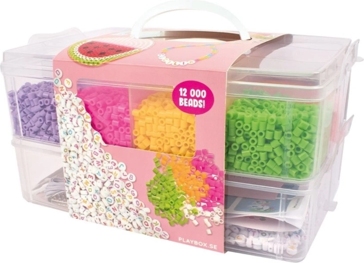 PLAYBOX vasalható gyöngyök műanyag bőröndben, alaplapokkal és mintákkal, 12 000 db