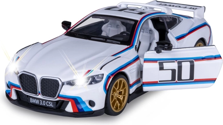 BMW 3.0 CSL fémmodell 1:34 méretarányban, effektekkel