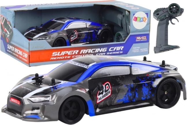 RC autó 1:18 gumírozott kerekekkel drifteléshez, kék