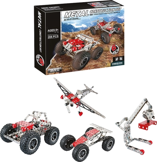 Fém építőkészlet 6 az 1-ben, 288 darab