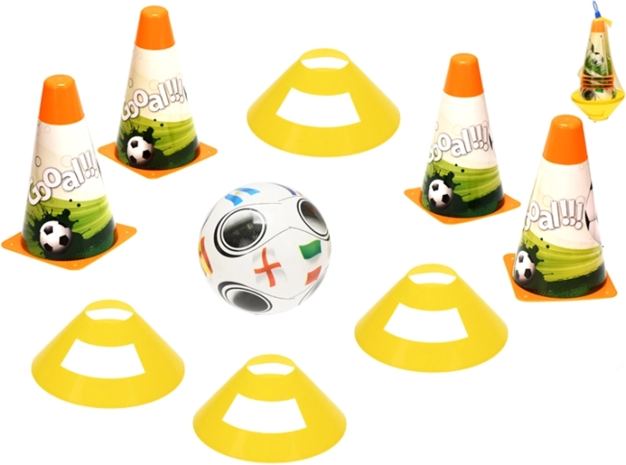Gyermek futballedző készlet bójákkal, jelölőkkel és 12 cm-es labdával