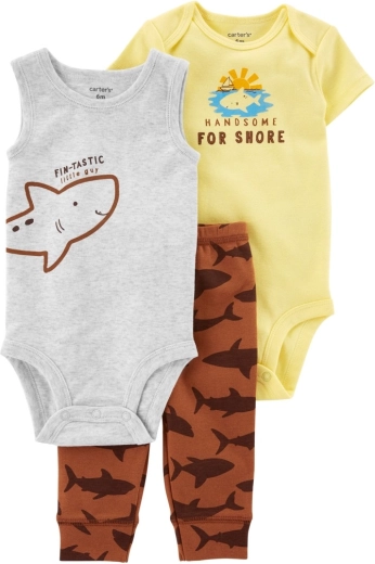 Carter's 3 részes szett fiúknak Brown Shark – melegítőnadrág és 2× body (24 hó)