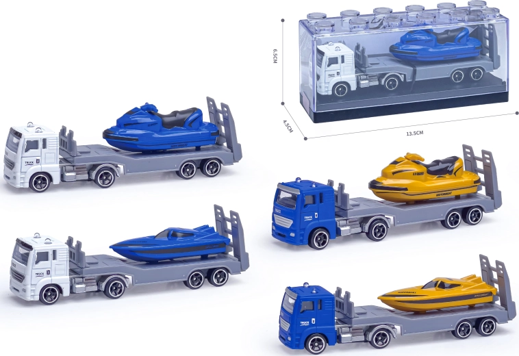 Fém teherautó motorcsónakkal 1:64 (többféle)