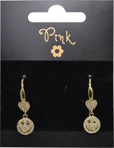 Aranyozott szívecske fülbevaló mosolygósmiley motívummal