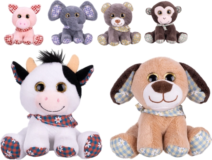 Plüss ülő állatfigura 14 cm színes kendővel