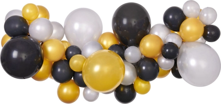 Ezüst–arany–fekete ballongirland készlet