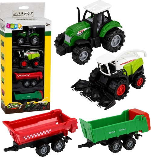 Mezőgazdasági járműkészlet 1:68 – traktor, silózó és 2 pótkocsi (4 db)