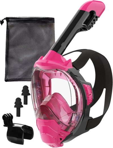 Teljes arcot fedő snorkelmaszk S/M rózsaszín DryTop-pal és GoPro-tartóval – 1 db