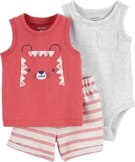Carter's 3 részes szett fiúknak Red Tiger (ujjatlan body, atléta és rövidnadrág) 3 hó