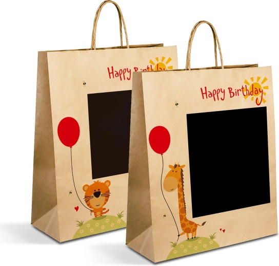 Kraft papír ajándéktáska palackhoz, 26,5 × 12,7 × 33 cm – 1 db