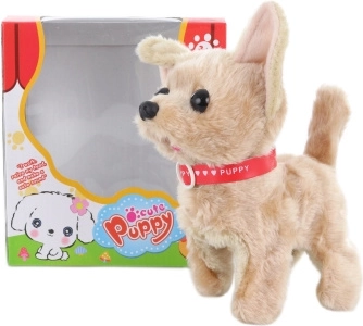 Elemekkel működő barna sétáló kutyus