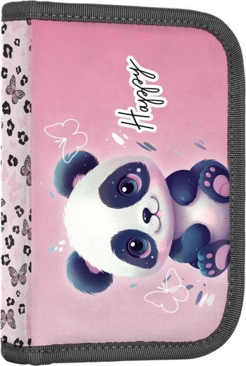 Kétszárnyas, üres iskolai tolltartó Panda motívummal
