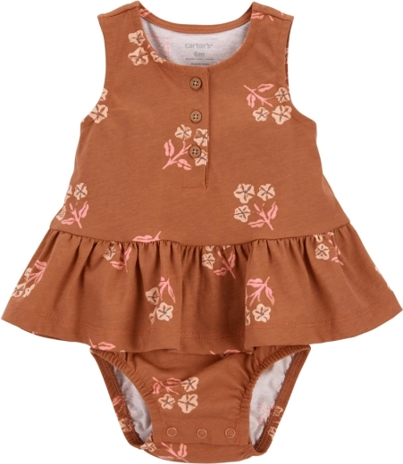 Carter's lány pamut ujjatlan body fodorral – brown flowers