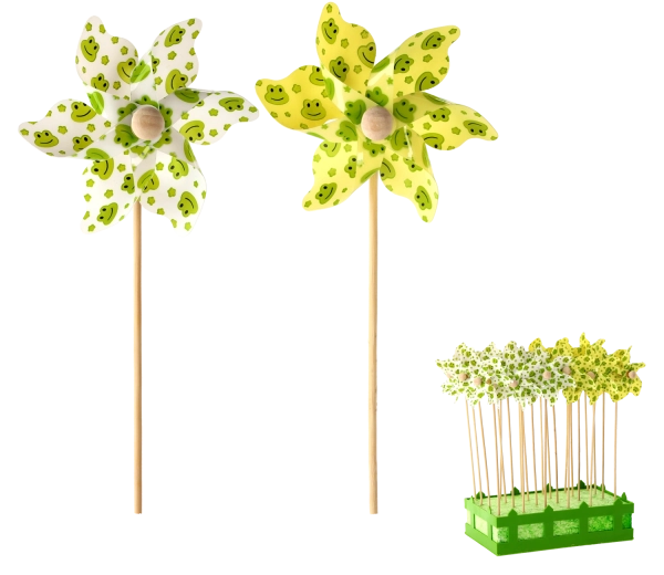 Szélforgó békás mintával 9 × 27,5 cm – fehér/sárga