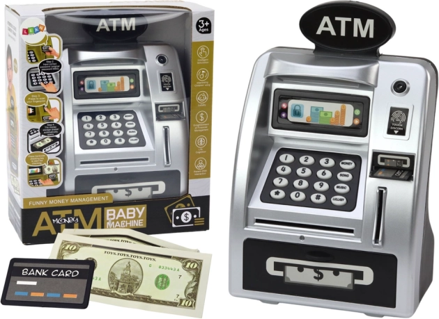 Gyermek pénzkiadó automata megtakarításhoz ezüst-fekete