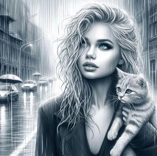 Gyémántszemes kirakó Kékszemű nő macskával 30 × 40 cm