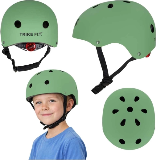 gyermek kerékpáros sisak LED-del TRIKE FIX, S méret 48–54 cm, sötétzöld