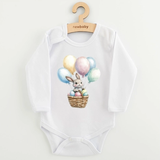 New Baby nyomott mintás baba body, nyuszi léggömbökkel, hosszú ujjú