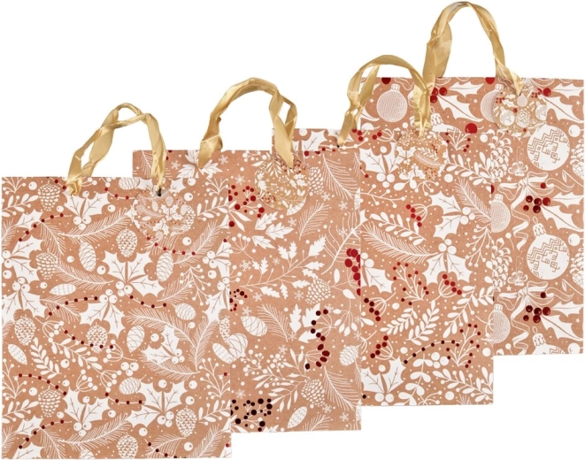 Karácsonyi papír ajándéktáska dombornyomott mintával 26 × 10 × 32 cm (4 változat)
