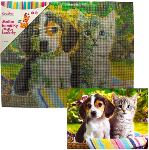 Gyémántfestés – kutya és macska 40 × 50 cm
