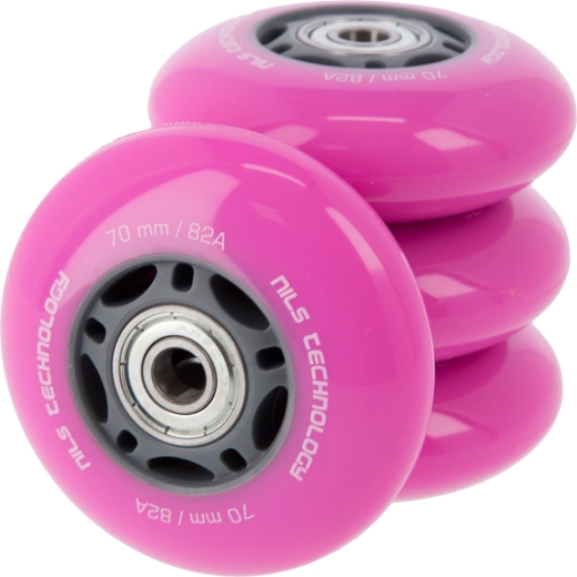 PU kerekek csapágyakkal inline korcsolyákhoz NILS EXTREME 70 mm 82A rózsaszín