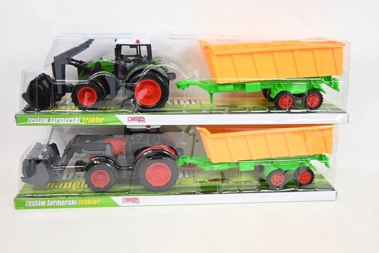 Gyermek traktor elülső rakodókanállal és utánfutóval