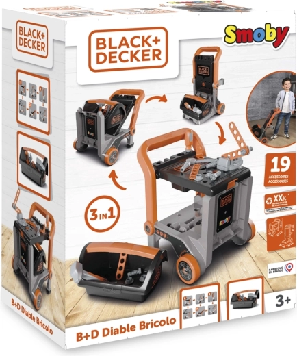 Black+Decker 3 az 1-ben gyerek műhelyes kocsi szerszámos dobozzal