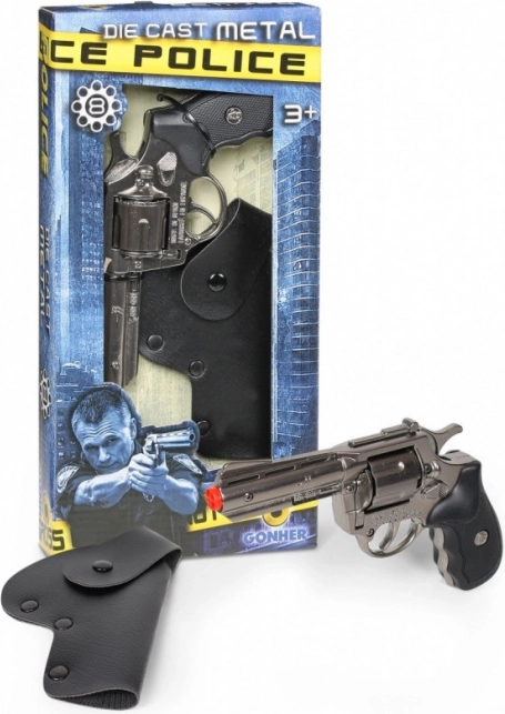 Rendőrségi fém revolver tokban Gonher