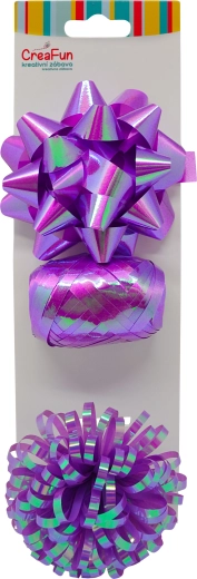 Lila, szivárványosan fénylő ajándékszett – 10 m szalag és 2 masni