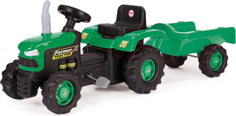 Gyermek pedálos traktor utánfutóval, zöld