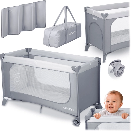 Ricokids utazóágy matraccal és hordtáskával, világosszürke