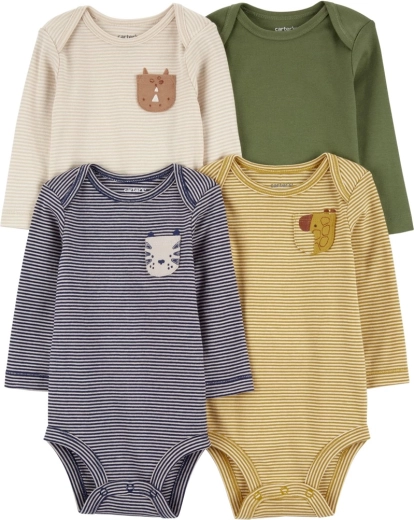 Hosszú ujjú baba body szett Navy/Olive Animal, 4 db, NB/56