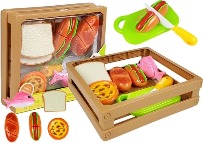 Gyerek élelmiszerkészlet tépőzárral, egymásra rakható ládában