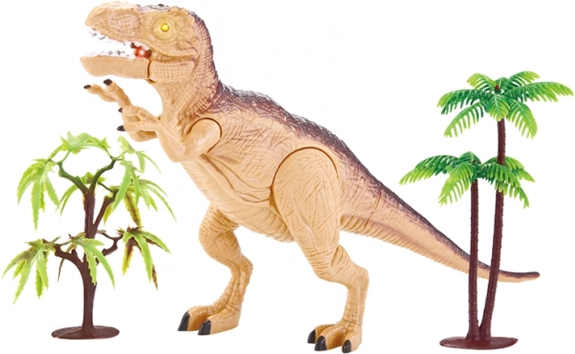 Tyrannosaurus rex hanggal és fénnyel – barna interaktív dinoszaurusz, 23 cm