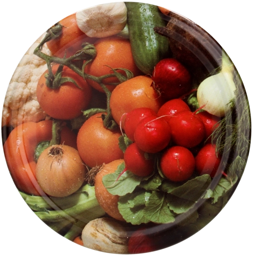 82 mm-es befőzőfedél készlet zöldséges mintával (retek és újhagyma) – 10 db