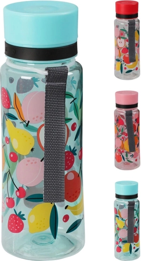 600 ml-es műanyag ivópalack csuklópánttal – gyümölcsös minták mixe