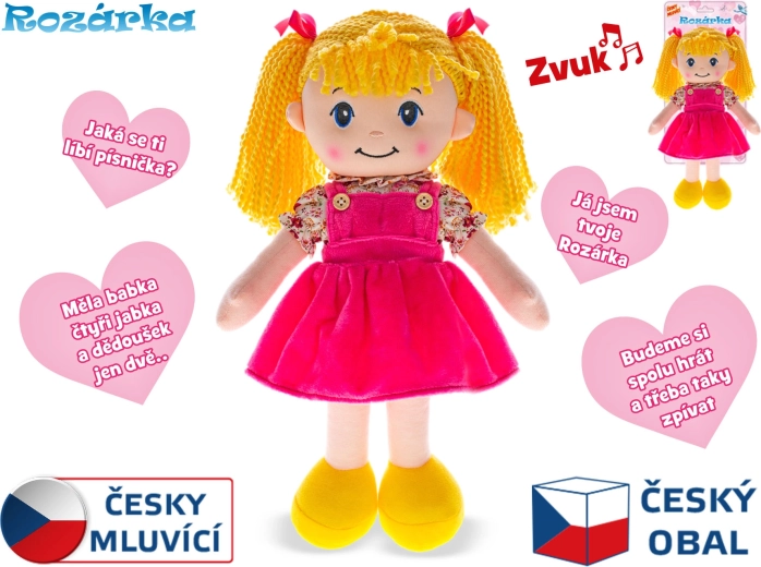 Beszélő Rozárka szőke plüssbaba fénnyel és hanggal