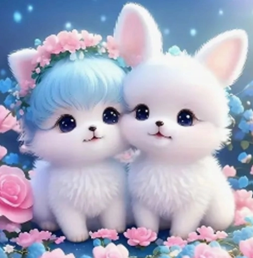 Gyémántszemes festés Cicus nyuszival 30 × 40 cm