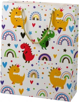 Ajándéktáska színes dinoszauruszokkal, szivárvánnyal 32 × 26 × 10 cm