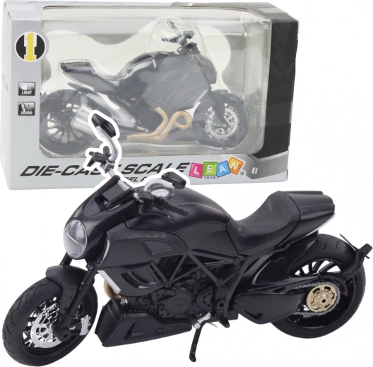 fém sportmotorkerékpár 1:12 fényekkel és hangokkal – fekete arany elemekkel