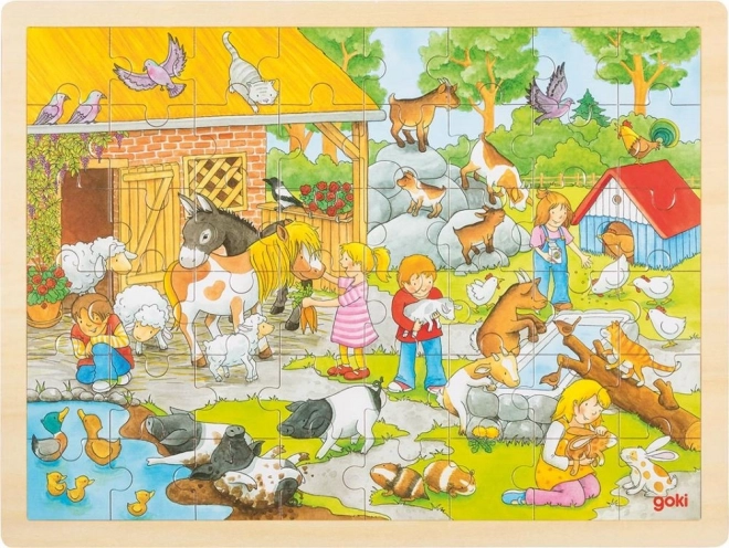 Goki fából készült puzzle Gyerek zoo 48 darab