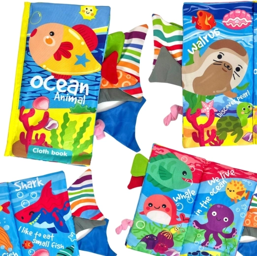 Woopie Baby textil zizegő könyv tengeri állatok farkincáival