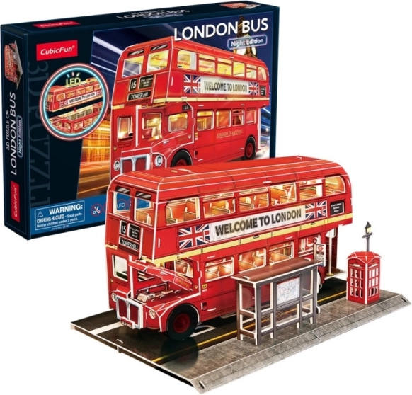 3D puzzle CubicFun londoni emeletes busz LED világítással – 72 darab