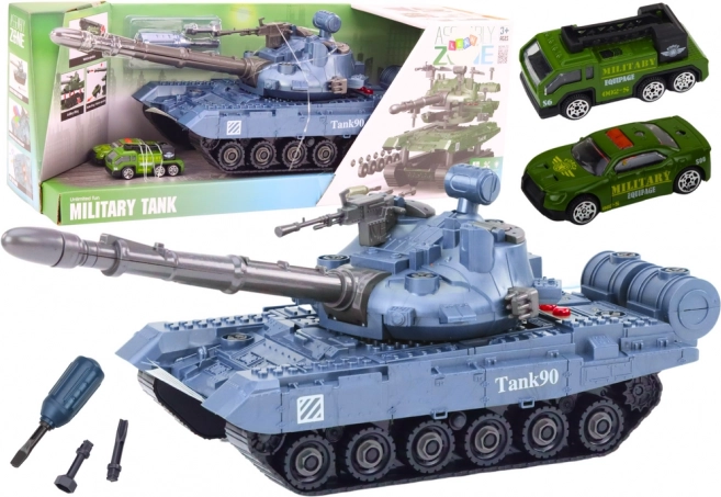 Interaktív kék tank játék szerszámokkal és hangokkal