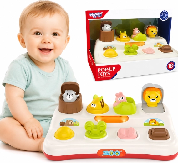 WOOPIE Baby oktatójáték: Állatkerti állatok Pop Up