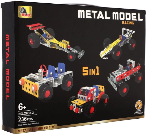 Fém építőkészlet 5 az 1-ben – autók, 236 darab