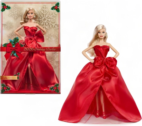 Ünnepi gyűjtői Barbie Signature baba 2026, szőke, piros ruhában
